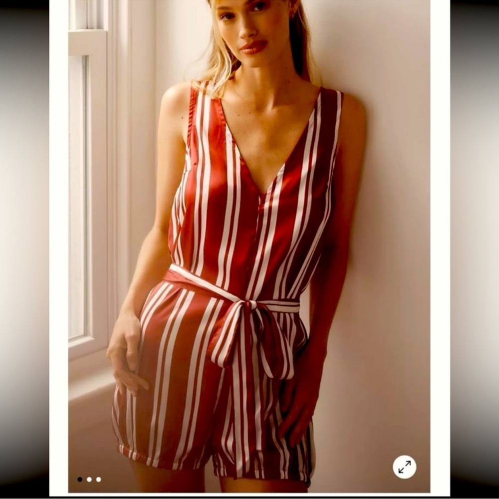 Anthropologie Silky Striped Sleep Romper Pajama Sleepwear Intimates Onesie S NWT